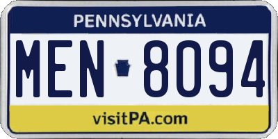 PA license plate MEN8094