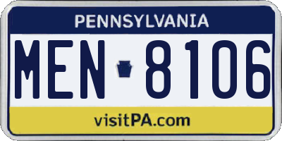 PA license plate MEN8106