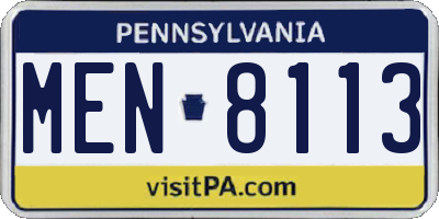 PA license plate MEN8113