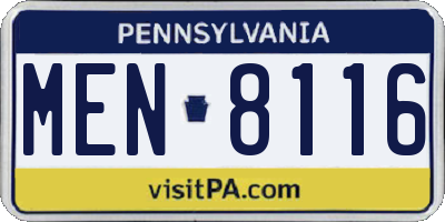 PA license plate MEN8116