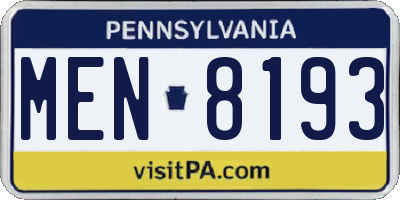 PA license plate MEN8193