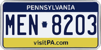 PA license plate MEN8203