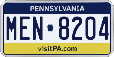 PA license plate MEN8204