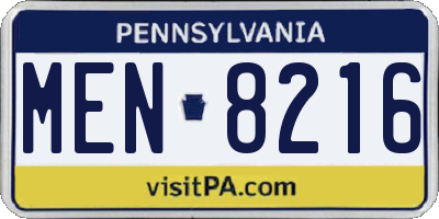 PA license plate MEN8216