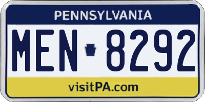 PA license plate MEN8292