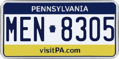 PA license plate MEN8305