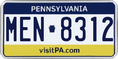 PA license plate MEN8312