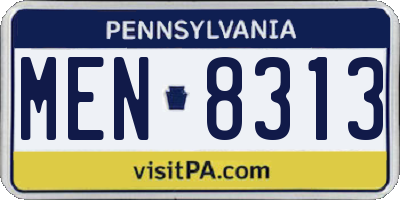PA license plate MEN8313