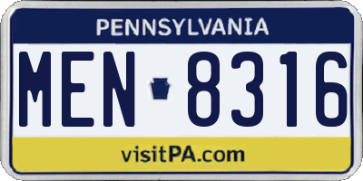 PA license plate MEN8316