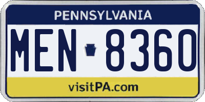 PA license plate MEN8360