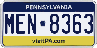 PA license plate MEN8363