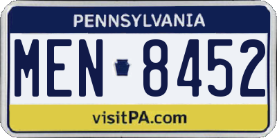 PA license plate MEN8452