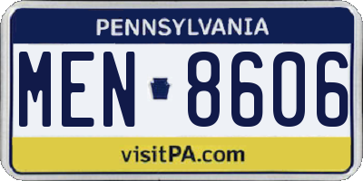 PA license plate MEN8606