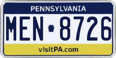 PA license plate MEN8726