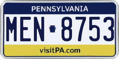 PA license plate MEN8753
