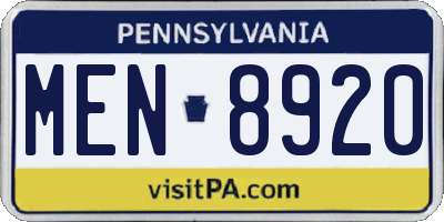 PA license plate MEN8920