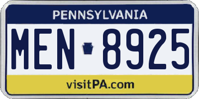 PA license plate MEN8925