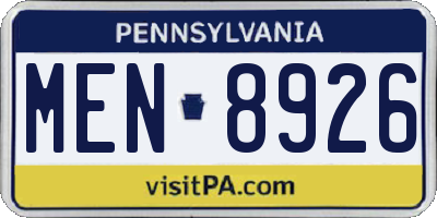 PA license plate MEN8926