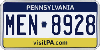 PA license plate MEN8928