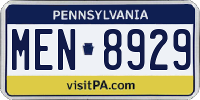 PA license plate MEN8929