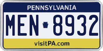 PA license plate MEN8932
