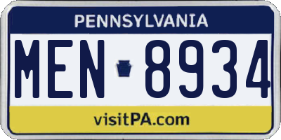 PA license plate MEN8934