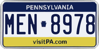 PA license plate MEN8978