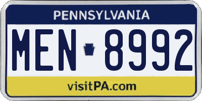 PA license plate MEN8992