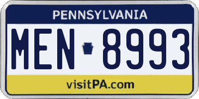 PA license plate MEN8993