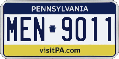PA license plate MEN9011