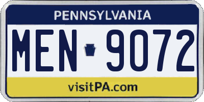 PA license plate MEN9072