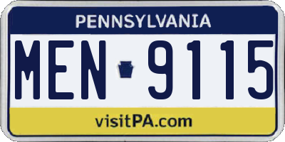 PA license plate MEN9115