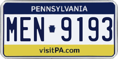 PA license plate MEN9193