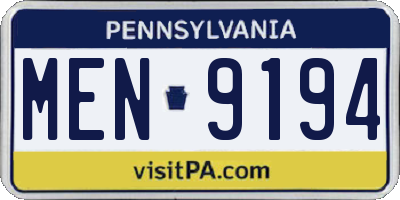 PA license plate MEN9194