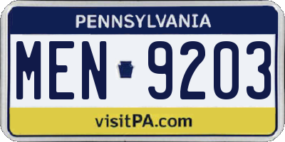 PA license plate MEN9203