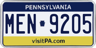 PA license plate MEN9205