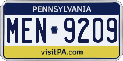PA license plate MEN9209