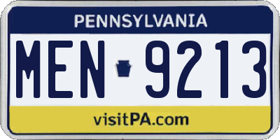 PA license plate MEN9213