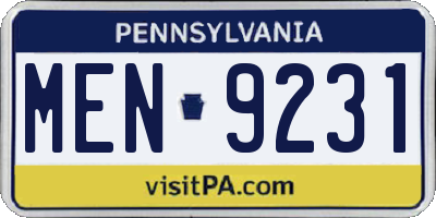 PA license plate MEN9231