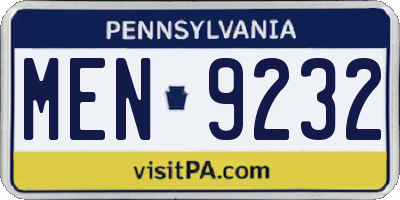 PA license plate MEN9232