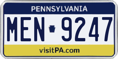 PA license plate MEN9247