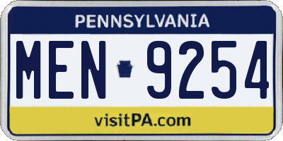 PA license plate MEN9254