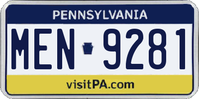 PA license plate MEN9281