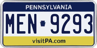 PA license plate MEN9293