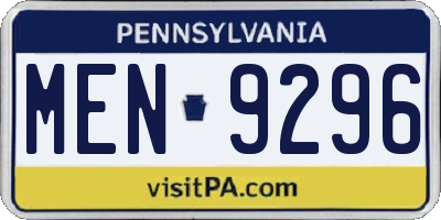 PA license plate MEN9296