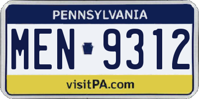 PA license plate MEN9312