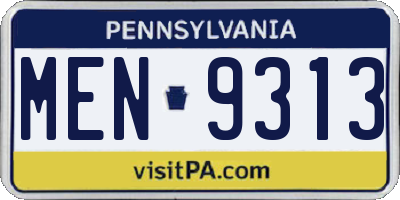 PA license plate MEN9313