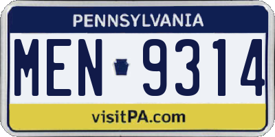 PA license plate MEN9314
