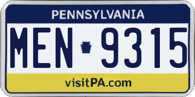 PA license plate MEN9315