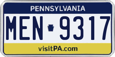 PA license plate MEN9317